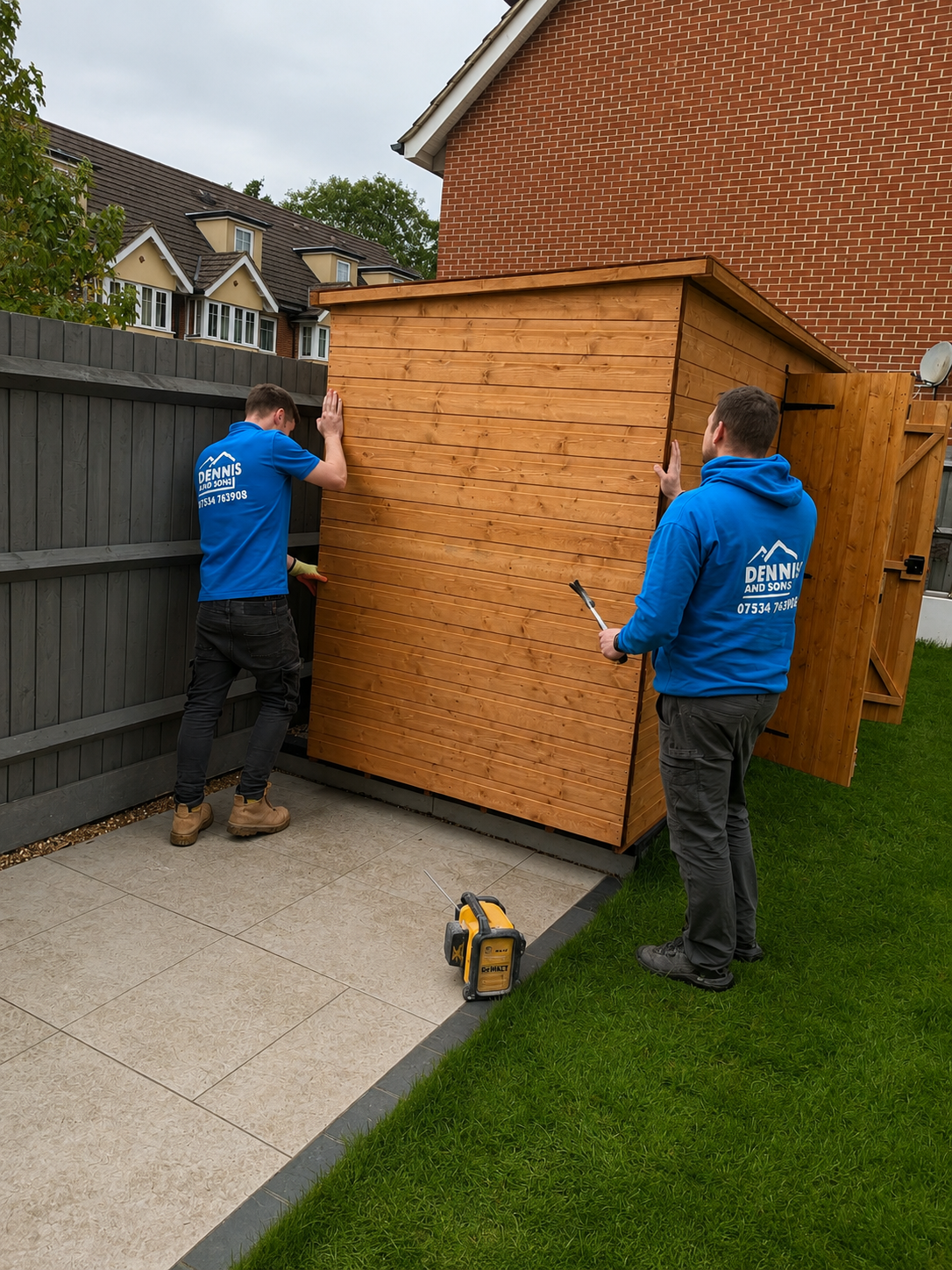 Dennis and Sons team installing a bespoke garden structure